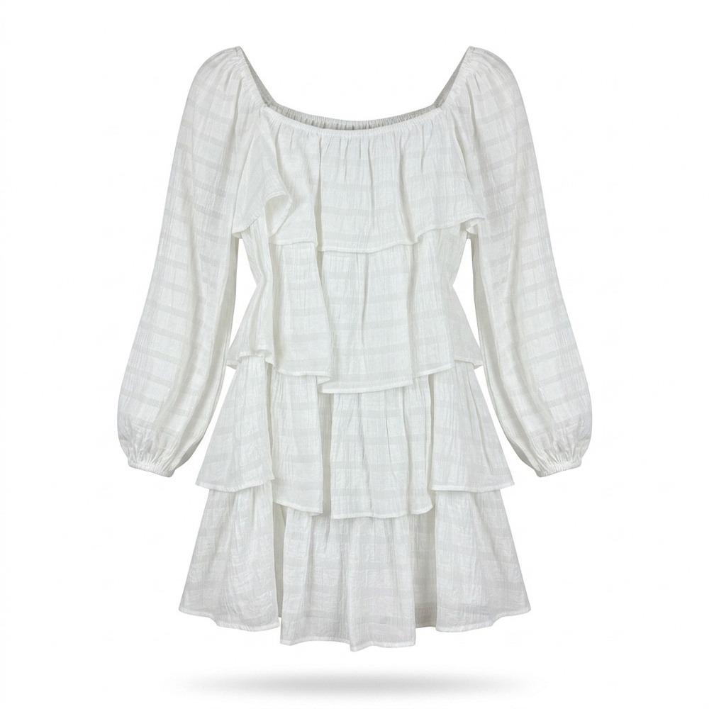 Le Lis Off Shoulder Dress M White Woven Cottagecore Coquette Bridal Boho Chic